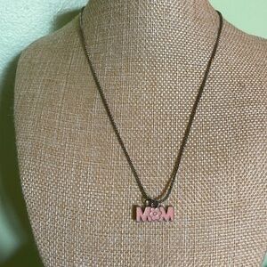 Sweet silver pink enamel MOM necklace